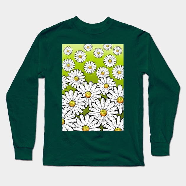 Daisies pattern on green grass Long Sleeve T-Shirt by weilertsen